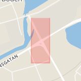 Karta som med röd fyrkant ramar in Garnisonsgatan, Lulevägen, Boden, Norrbottens län