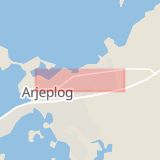 Karta som med röd fyrkant ramar in Storgatan, Arjeplog, Norrbottens län