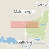 Karta som med röd fyrkant ramar in Malmberget, Leipojärvi, Mellanvägen, Koskullskulle, Gällivare, Norrbottens län