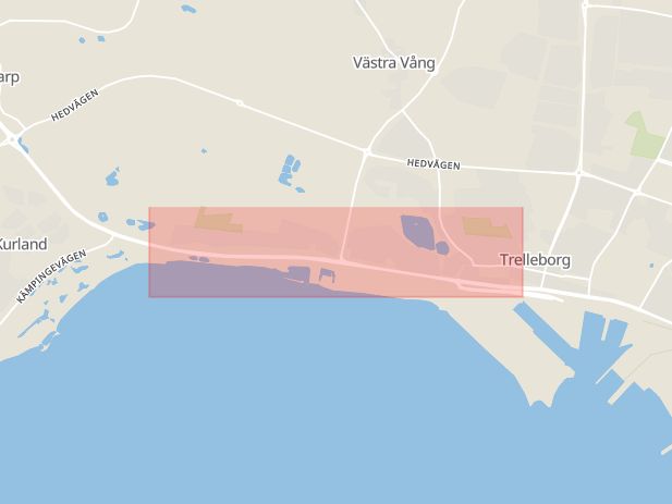 Karta som med röd fyrkant ramar in Stavstensvägen, Trelleborg, Skåne län