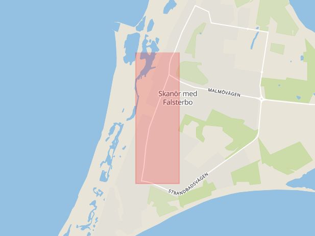 Karta som med röd fyrkant ramar in Skanör, Falsterbovägen, Vellinge, Skåne län
