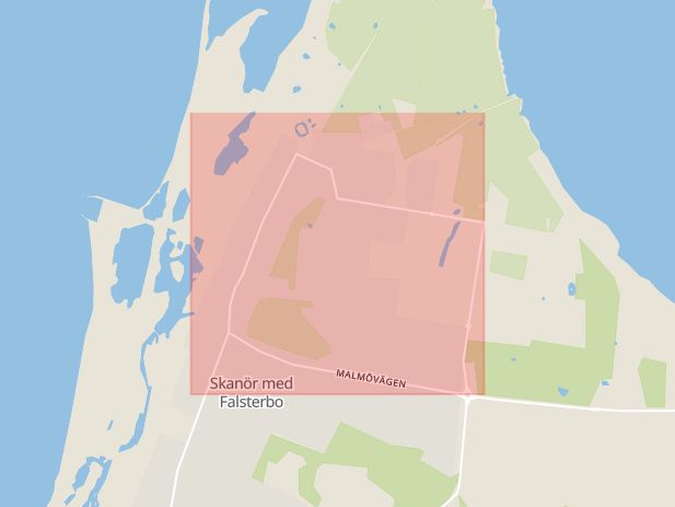 Karta som med röd fyrkant ramar in Skanör, Vellinge, Skåne län