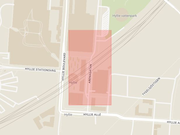 Karta som med röd fyrkant ramar in Trafikplats Lindeborg, Hyllie, Malmö, Skåne län