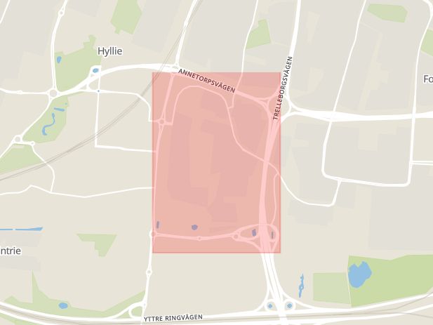 Karta som med röd fyrkant ramar in Almvik, Lindeborg, Malmö, Skåne län