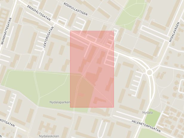 Karta som med röd fyrkant ramar in Nydala, Malmö, Skåne län