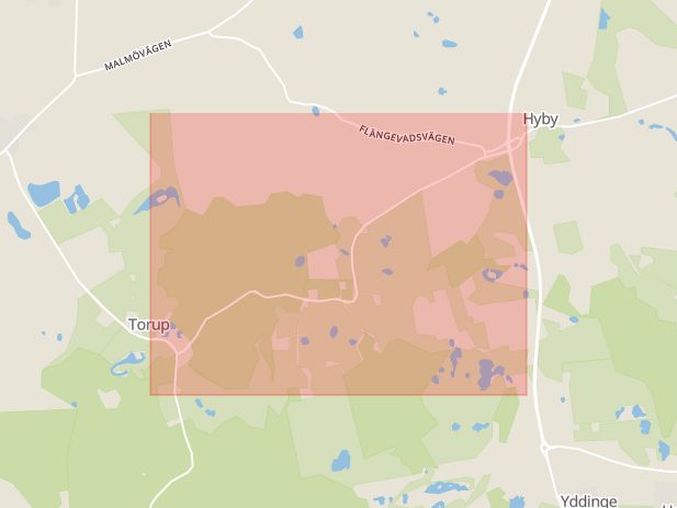 Karta som med röd fyrkant ramar in Hyby Grindväg, Svedala Kommun, Svedala, Skåne län
