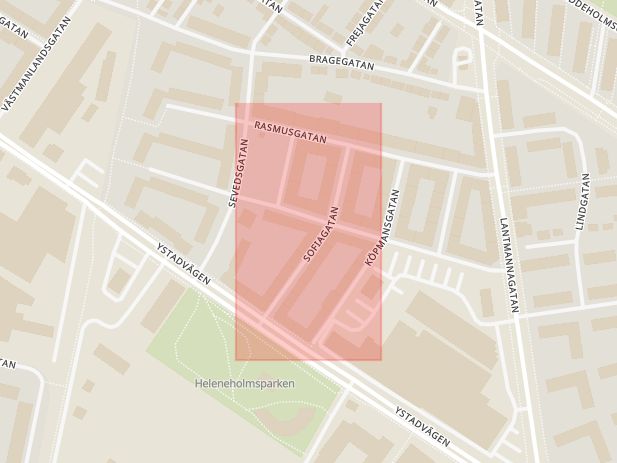 Karta som med röd fyrkant ramar in Sofiagatan, Malmö, Skåne län