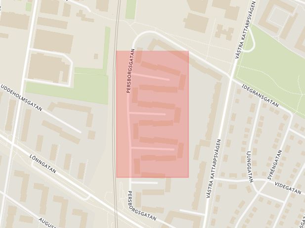 Karta som med röd fyrkant ramar in Björneborgsgatan, Malmö, Skåne län