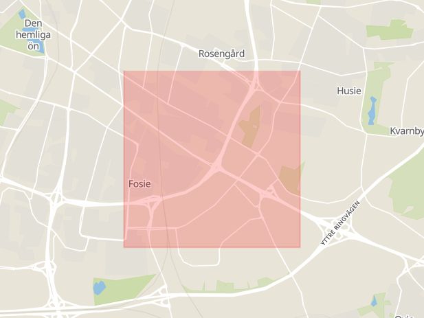 Karta som med röd fyrkant ramar in Agnesfridsvägen, Malmö, Skåne län