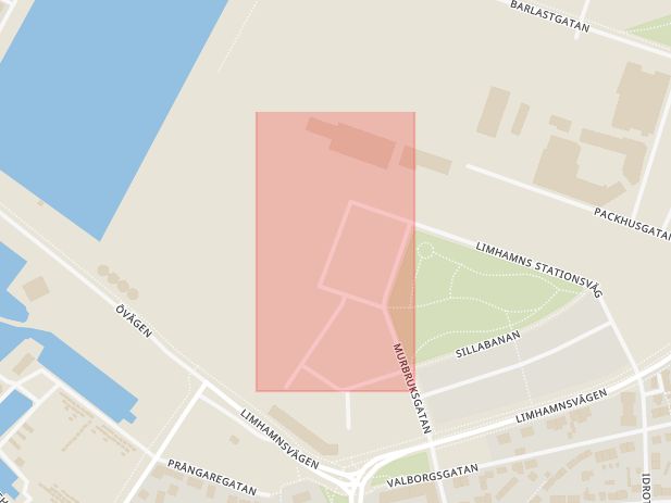 Karta som med röd fyrkant ramar in Limhamn, Hisstornsgatan, Malmö, Skåne län