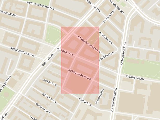 Karta som med röd fyrkant ramar in Grill, Ystadsgatan, Malmö, Skåne län