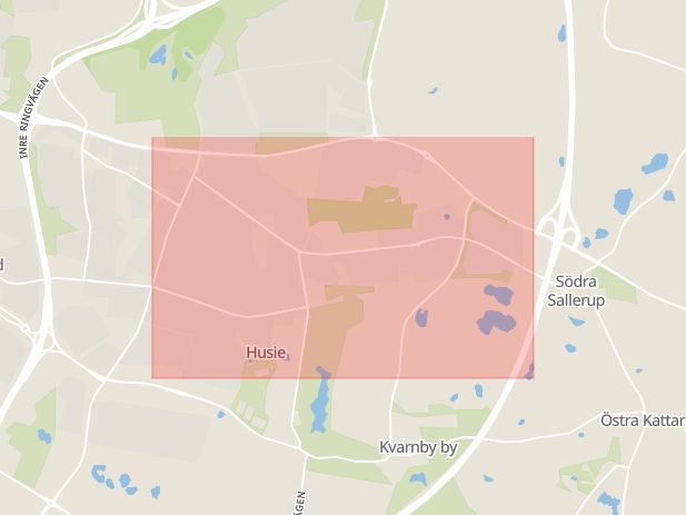 Karta som med röd fyrkant ramar in Virentofta, Malmö, Skåne län