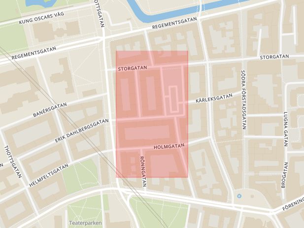 Karta som med röd fyrkant ramar in Davidshall, Pizzeria Med, Erik Dahlbergsgatan, Davidshallstorg, Malmö, Skåne län