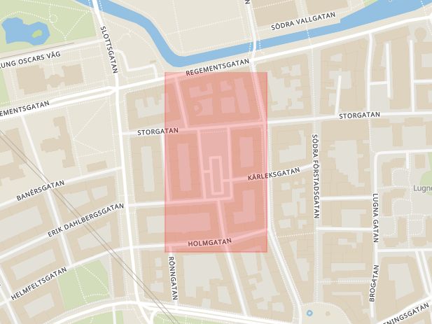 Karta som med röd fyrkant ramar in Davidshallstorg, Malmö, Skåne län