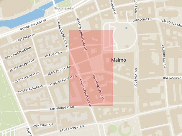 Karta som med röd fyrkant ramar in Lilla Torg, Stortorget, Malmö, Skåne län