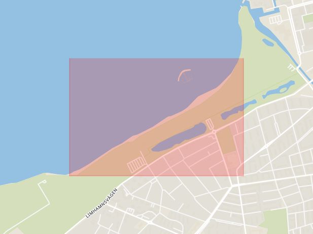 Karta som med röd fyrkant ramar in Ribersborgsstranden, Malmö, Skåne län