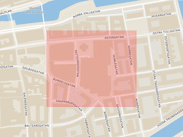 Karta som med röd fyrkant ramar in Caroli, Malmö, Skåne län