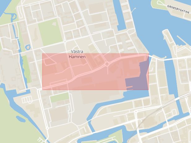 Karta som med röd fyrkant ramar in Stora Varvsgatan, Malmö, Skåne län