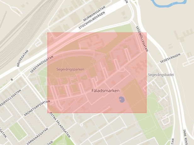 Karta som med röd fyrkant ramar in Segevång, Kronetorpsgatan, Malmö, Skåne län
