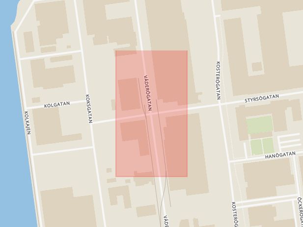 Karta som med röd fyrkant ramar in Styrsögatan, Väderögatan, Malmö, Skåne län