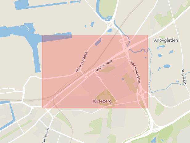 Karta som med röd fyrkant ramar in Stockholmsvägen, Burlöv, Skåne län