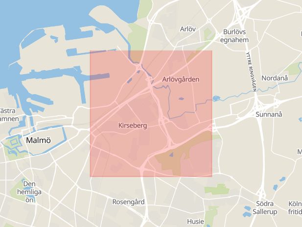 Karta som med röd fyrkant ramar in Kiosk, Kirseberg, Malmö, Skåne län