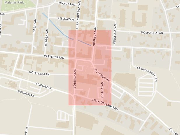 Karta som med röd fyrkant ramar in Gamla Torg, Sjöbo, Skåne län