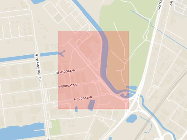Karta som med röd fyrkant ramar in Spillepengsgatan, Malmö, Skåne län