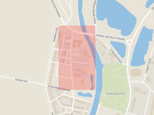 Karta som med röd fyrkant ramar in Segelmakaregränd, Lomma, Skåne län
