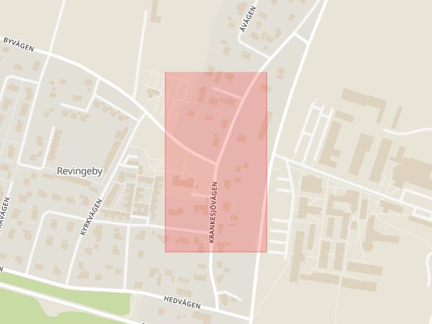 Karta som med röd fyrkant ramar in Revingeby, Lund, Skåne län