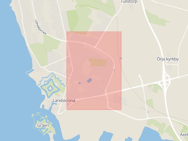 Karta som med röd fyrkant ramar in Ringvägen, Landskrona, Skåne län