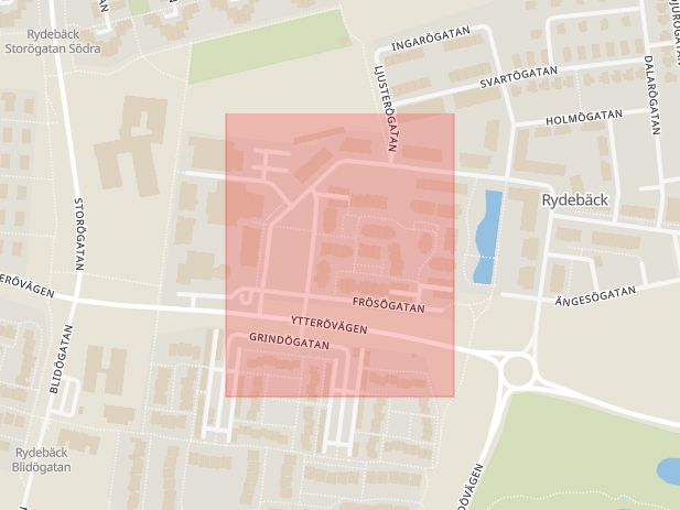 Karta som med röd fyrkant ramar in Rydebäck, Frösögatan, Helsingborg, Skåne län