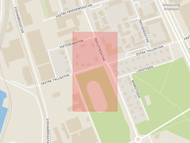 Karta som med röd fyrkant ramar in Planteringen, Talldungen, Helsingborg, Skåne län