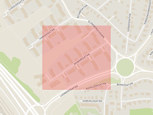 Karta som med röd fyrkant ramar in Domaregatan, Helsingborg, Skåne län