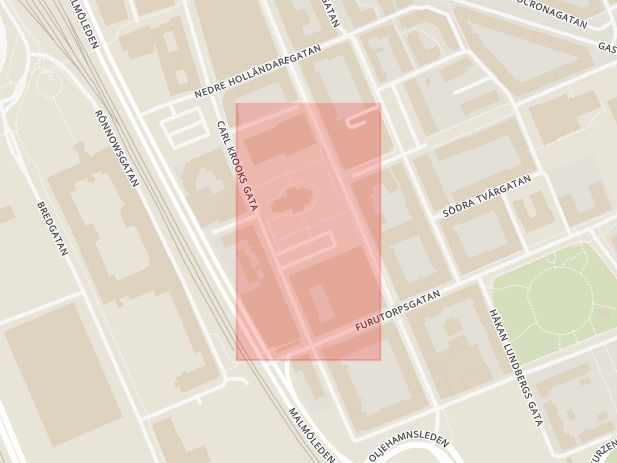 Karta som med röd fyrkant ramar in Gustav Adolfs Torg, Södergatan, Helsingborg, Skåne län