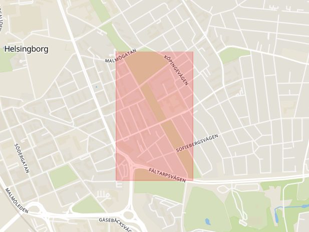 Karta som med röd fyrkant ramar in Eneborg, Viskgatan, Helsingborg, Skåne län