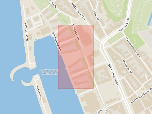 Karta som med röd fyrkant ramar in Henry Dunkers Plats, Helsingborg, Skåne län