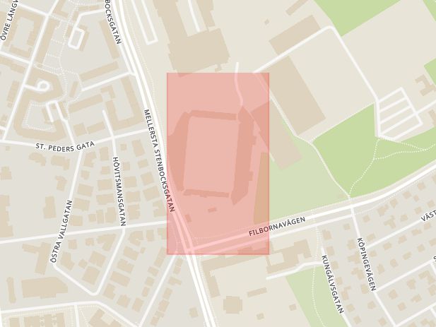 Karta som med röd fyrkant ramar in Olympia, Helsingborg, Skåne län