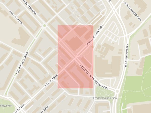 Karta som med röd fyrkant ramar in Norra Stenbocksgatan, Hälsovägen, Helsingborg, Skåne län