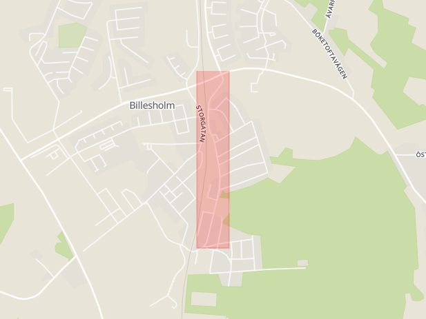 Karta som med röd fyrkant ramar in Billesholm, Järnvägsgatan, Bjuv, Skåne län