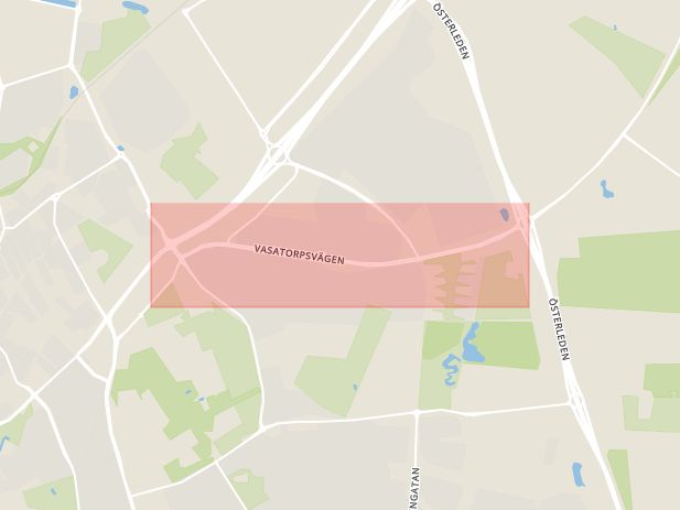 Karta som med röd fyrkant ramar in Vasatorpsvägen, Helsingborg, Skåne län