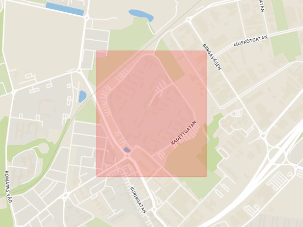 Karta som med röd fyrkant ramar in Kadettgatan, Helsingborg, Skåne län