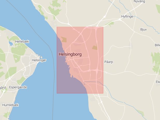 Karta som med röd fyrkant ramar in Skåne, Helsingborg, Skåne län