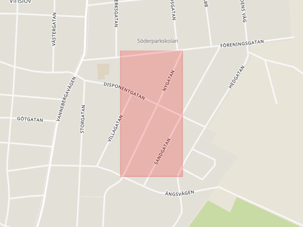 Karta som med röd fyrkant ramar in Vinslöv, Nygatan, Hässleholm, Skåne län