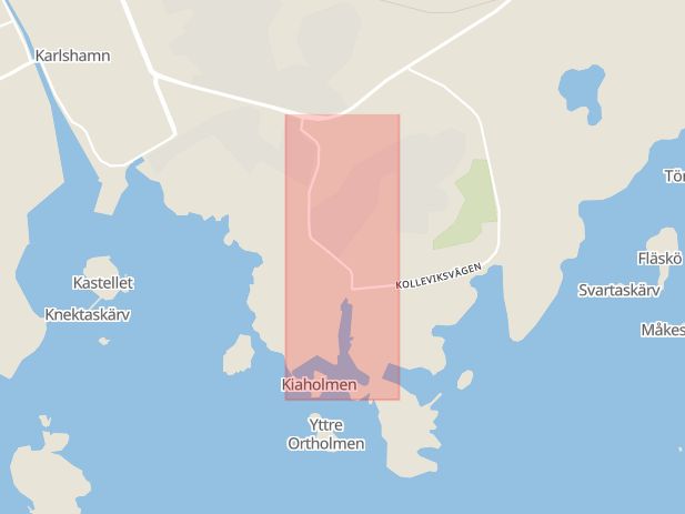Karta som med röd fyrkant ramar in Idrottsvägen, Karlshamn, Blekinge län