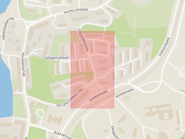 Karta som med röd fyrkant ramar in Galgamarken, Fogdevägen, Karlskrona, Blekinge län