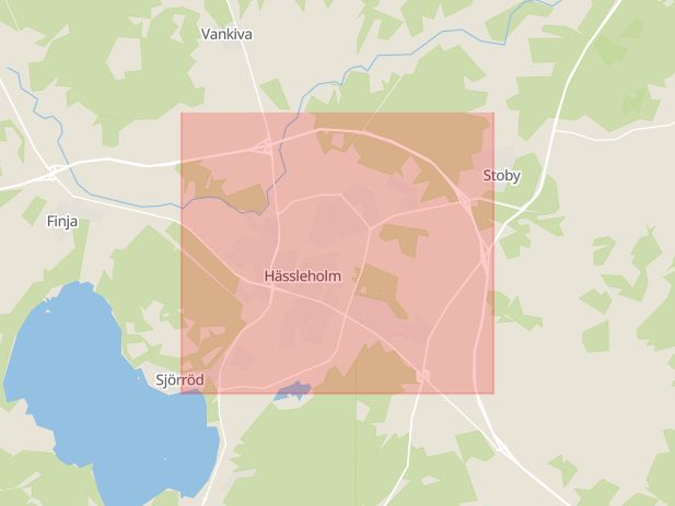 Karta som med röd fyrkant ramar in Hässleholms Kommun, Hässleholm, Skåne län