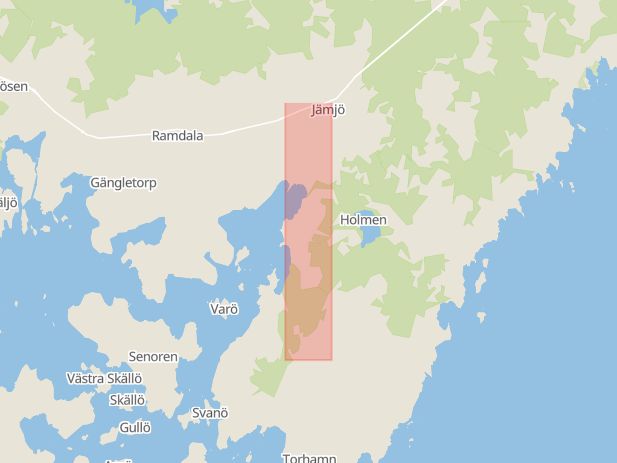 Karta som med röd fyrkant ramar in Jämjö, Torhamnsvägen, Karlskrona, Blekinge län