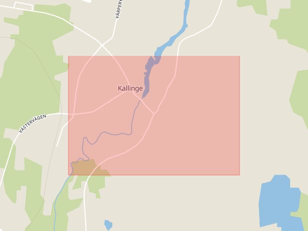 Karta som med röd fyrkant ramar in Kallinge, Ronneby, Blekinge län