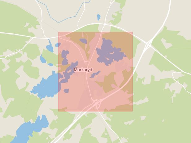 Karta som med röd fyrkant ramar in Trafikplats Markaryd Norra, Markaryd, Kronobergs län